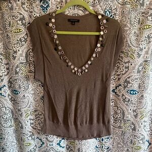 Banana Republic Brown Embellished Cap Sleeve Knit